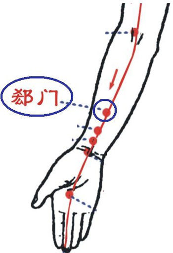 郄門穴→治心痛、心悸