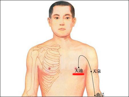 天池穴→治胸悶、心煩