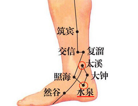 水泉穴→治小便不利、腹痛